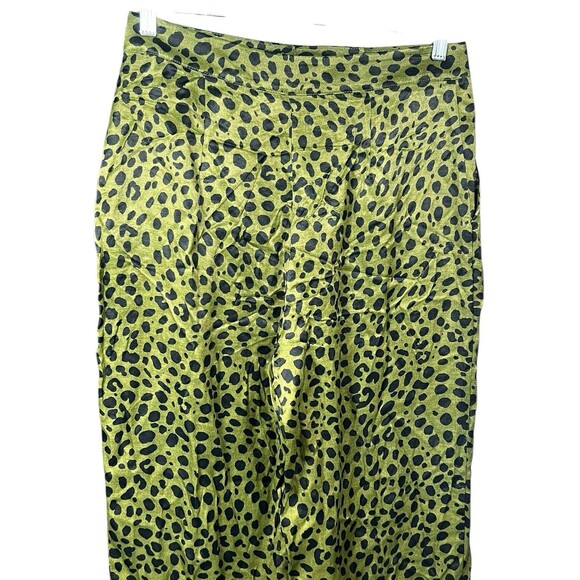 Zara Large Satin Flowy Animal Leopard Cheetah Kelly Green Wide Leg Trousers - Picture 10 of 13